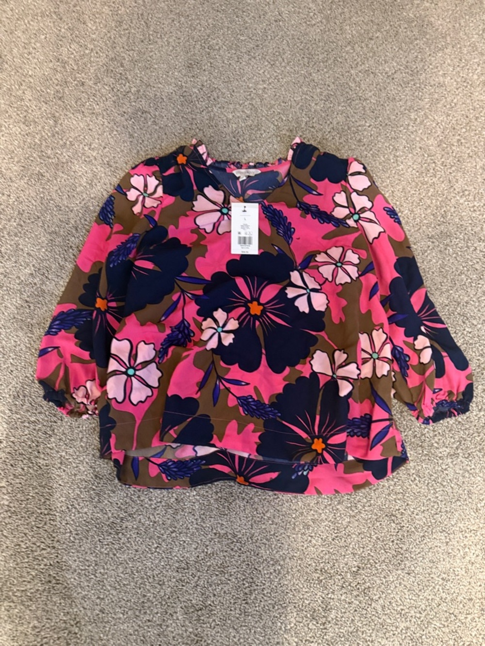 crown & ivy Pink, Navy & Brown Floral Puff-Sleeve Blouse